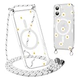 Yoedge Magnetica Cover con Cordino per iPhone 17 6,3" Compatibile con MagSafe, Trasparente Custodia Sottile TPU Silicone Antiurto Collana Tracolla Laccio Case con Aesthetic Disegni Margherite