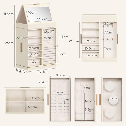 Lifewit Jewellery Box 360° Rotating, Jewellery Organiser with Mirror, Jewellery Display and Storage Case for Women, Spacious Jewellery Holder for Ring Necklace Earring Watches, Great Gift, Creamy - Cosy Home Interiors Lifewit Jewellery Box 360° Rotating, Jewellery Organiser with Mirror, Jewellery Display and Storage Case for Women, Spacious Jewellery Holder for Ring Necklace Earring Watches, Great Gift, Creamy - Image 6