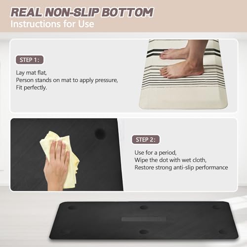 Image of 7 /8 inchs Thick Kitchen Floor Mat, Nordic Style Design Memory Foam Anti Fatigue Mat, Anti Slip Foot Standing Comfort Mat - Cushion, Waterproof Decor (Yellow Linen Plaid, 17.3 inch x 39 inch -0.87 inch)