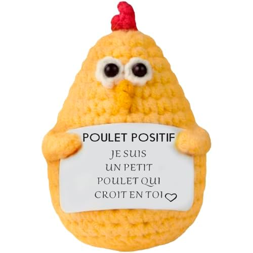 Regalo Original Mujer Hombre, Pollo Positivo Divertido y Motivador, Peluche Cumpleaños, Navidad, Amigo Invisible, Decoración Oficina y Hogar, Idea Graciosa Pareja (Pollo en Frances)