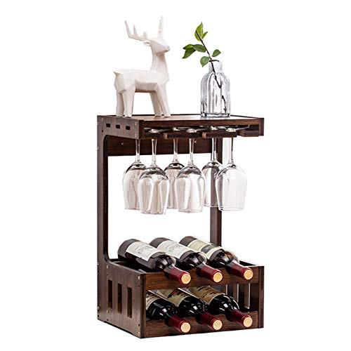 Soporte para botellas y copas de vino de bambú 6 botellas
