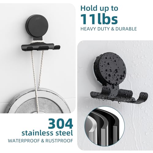 Image of TAILI 2 Pack Powerful Suction Cup Razor Holder, 304 Stainless Steel Bathroom Suction Hooks for Towel, Loofah, Bathrobe, Stylish Shaver Holder for Shower Wall, Easy to Install and Reuse, Black