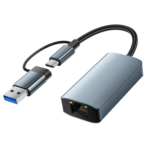 Loydia Adattatore di rete USB 3.0 Tipo C a Gigabit Ethernet RJ45 LAN, 2 in 1 Adattatore USB-C a RJ45 Ethernet LAN Network adattatore internet ethernet Compatibile con Laptop, PC per Windows 11/10