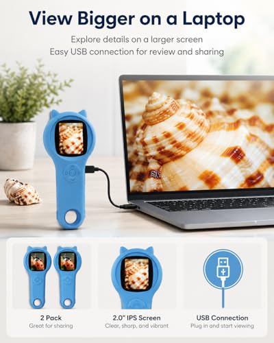 Image of 2Pcs Blue Microscope for Kids-200X Portable Digital Mini Microscope- Your Little Scientist Miniscope - STEM Toy for Age 5 6 7 8 9 10 11 12 Years Old Toddlers.