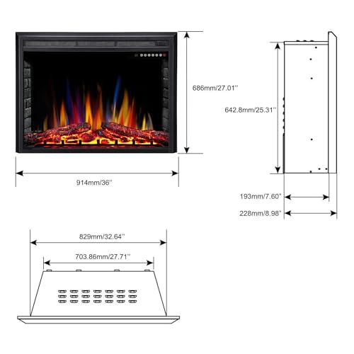 Image of R.W.FLAME 36 inch Electric Fireplace Insert,Recessed Electric Stove Heater, 5 Color Adjustable Flames, 8 H Timer, 5 Brightness Settings, 750 /1500W Touch Screen, Remote Control (36 inch X 27 inch)