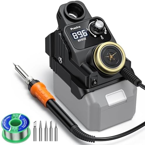 Preciva Cordless Soldering Station for Dewalt 20V Max Battery, 5 Soldering Iron Tips, 1-8 Minutes Auto Sleep, Heat Control up to 896°F, ºC/ºF Conversion, Removable Dross Pool (Battery Not Included)
