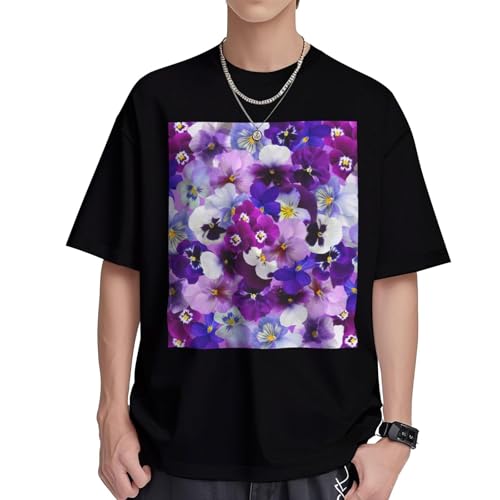 T-shirt violet manches courtes avec imprimé floral col rond en coton