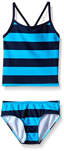 Kanu Surf Girls' Little Layla Stripe Tankini Swimsuit, Navy/Aqua, 6X Kanu Surf Girls' Little Layla Stripe Tankini Swimsuit, Navy/Aqua, 6X