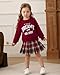 Kucnuzki Toddler Girl Clothes 2t 3t Girl Clothes Fall Winter Kids Red Long Sleeve Graphic T Shirt Brown Plaid Short Pleated Skirt Dress Cute Kid Clothing Set