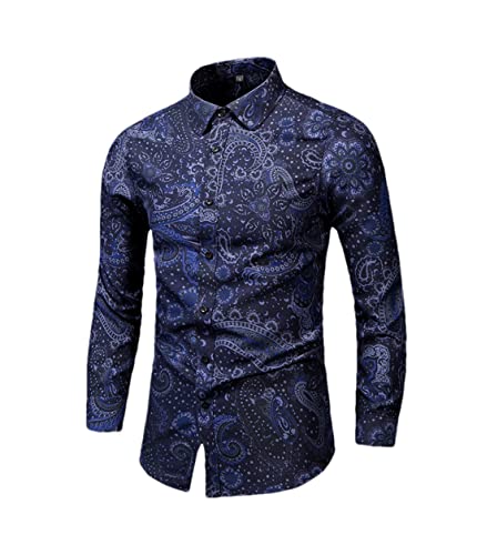 Chemise vintage homme coupe ajustée grande taille motif bleu Niiyyjj