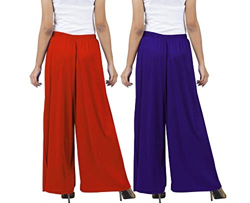 Image of Buy That Trendz M to 4XL Cotton Viscose Loose Fit Women M to 6XL Flared Wide Leg Palazzo Pants for Orange Purple 2 of Pack Combo XXXX-Large