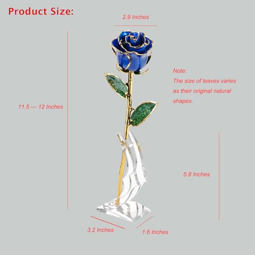 Image of 24K Gold Rose, Dipped Rose is Attractive Luster and Natural Shape, Best Gifts for Anniversary Wedding Valentines Day (Blue Original Rose with Stand)