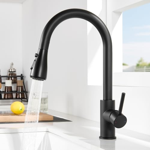 CECIPA Robinet Cuisine Noir, Mitigeur Cuisine Noir avec Douchette avec 3 Modes de Pulvérisation, Rotatif à 360° Robinet de Cuisine, Installation Facile