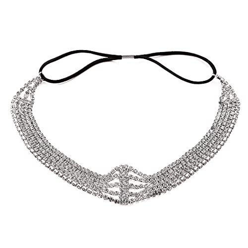 Jeairts Rhinestone Head Chain Forehead Bridal Headband Elastic Crystal Hair Band Halloween Prom Hair Jewelry For Women And Girls (1-Silver) #TOP5