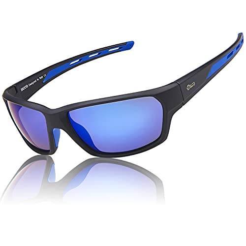 Duco Polarized Sports Running Baseball Cycling Tr90 Superlight Frame Sunglasses For Men 6201 (Black Frame Blue Temple Revo Blue Lens) #TOP27