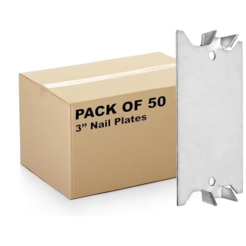 (50 Pack) Airmont Products 3 Safety Nail Plate for Wood Studs 16-Gauge Steel 1.5 x 3 Inch Protect Plumbing and Wiring Sharp Pointed Prongs Anti-Nail Protection Plate Shield Made in USA