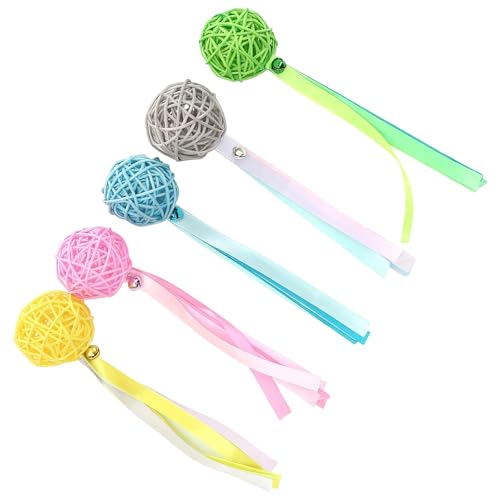 Tressify 5 Pcs Kitten Ball Toys, Rattan Cat Playing Ball with Tassel and Bell, Engage Cat Play