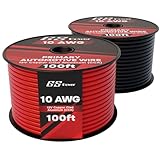 GS Power 10 Gauge Stranded Flexible Copper Clad Aluminum CCA Primary Automotive Wire for Car Audio Video Amplifier 12 Volt Trailer Harness Hookup Drone Model Train Wiring. 100ft Red & 100 ft Black