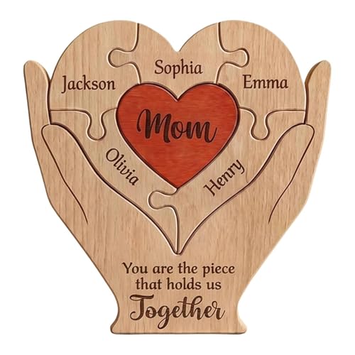 Puzle familiar de madera con diseño de corazón y soporte decorativo para casa