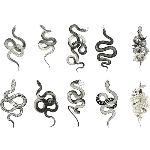 10 Blätte Schwarz Schlange Temporäre Tattoos,...
