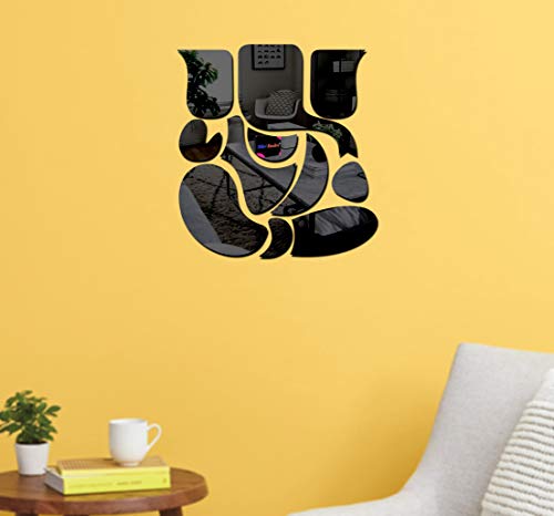 Image of Bikri Kendra - Ganesha Black 3D Acrylic Decorative Mirror Wall Sticker Mirror Stickers for Wall Wall Decor Sticker Wall Mirror Stickers Acrylic Stickers Wall Stickers for Hall Room Bed Room Kitchen
