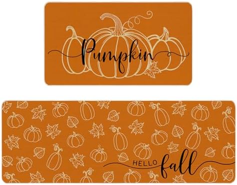 Mocsicka Hello Fall Kitchen Rug Set of 2 Autumn Pumpkin Kitchen R...