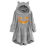 Mosstars Teddyfleece Teddymantel Merry Chrismas Gefütterte Sweatjacke Damen Weich & Leicht Plüschmantel Fleecejacke Freizeitjacke Übergangsmantel Langarm Kapuzenjacke Winddichte Atmungsaktive