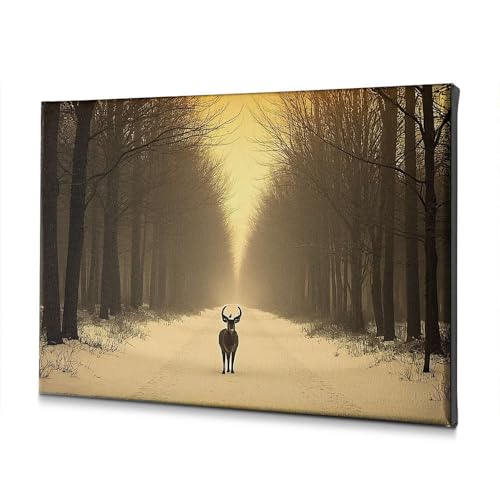 Décoration murale cerf de forêt enneigée tableau sur toile 40 x 60 cm salon