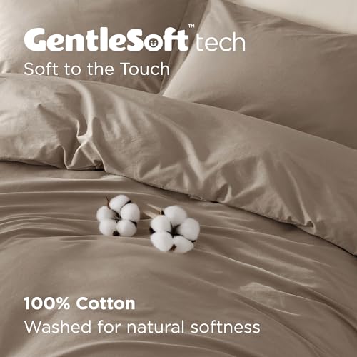 Bedsure 100% Washed Cotton Duvet Cover Cal King - Latte Minimalist Cotton Duvet Cover Linen Like for All Seasons - GentleSoft™ Plain Simple Bedding (Latte, California King, 104"x98")