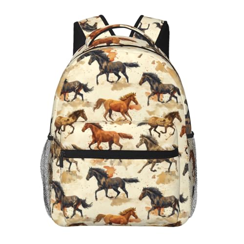 Ti Caldi Running Horses Backpack for Women Men Teen Boys School Laptop College Galloping Steed Backpacks for Gifts Travel Hiking Work Camping Polyester Lightweight Aesthetic Bookbag Back Pack