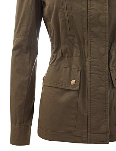FASHION BOOMY Women's Zip Up Safari Military Anorak Jacket with Hood Drawstring - Regular and Plus Sizes Small L-Olive