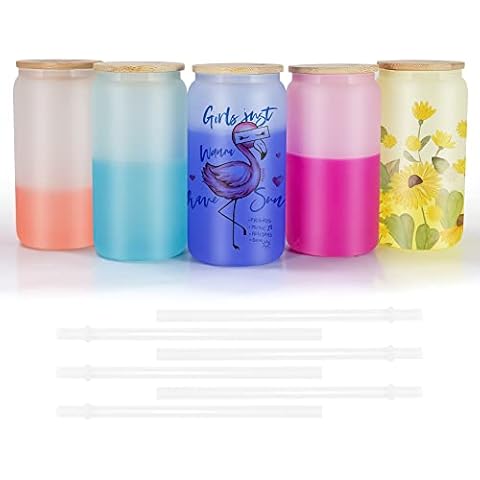 AGH Sublimation Glass Cups with Lids and Straws Cover