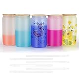 AGH 16oz Sublimation Glass Cups Color Changing Cups with Bamboo Lids and Straws, 5 Pcs Beer Can Glas