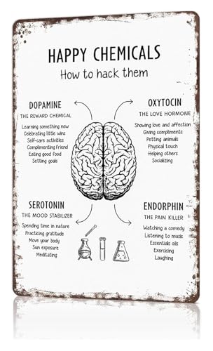 Vintage Happy Hormones Infographic Metal Tin Sign Funny Science Poster For Office Decor Classroom Or Therapist Gift 8 x 12 inch