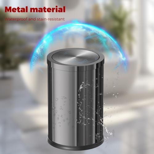 Image of Stainless Steel Trash can,Bathroom Trash can with lid,Small Trash Can with Flipping Lid, 9 L,Garbage cans for Kitchen,Living Room. Metallic Gold (Gun Gery)