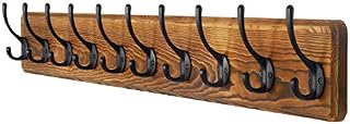 Dseap Coat Rack Wall Mounted: 10 Hooks, 97cm Long, Heavy Duty Wooden Wall Coat Hanger Coat Hook for Clothes Hat Jacket Clothing, Natural & Black