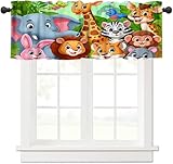 wlsgdsg Forest Animal Valance Curtain for Kids Cartoon Watercolor Forest Plant Lion Elephant Bird Rabbit Wildlife Window Treatment Valances Curtains for Boys Living Room Bedroom Nursery 54x18In 1P