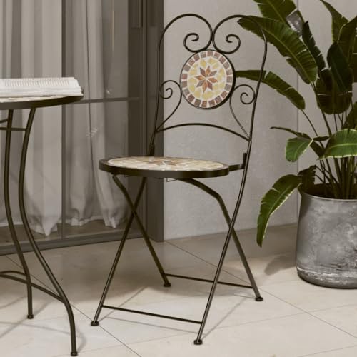 Yunovire Lot de 2 chaises de bistrot pliables, en céramique rouge et blanc, design mosaïque, meubles de jardin pour balcon, terrasse, salle à manger