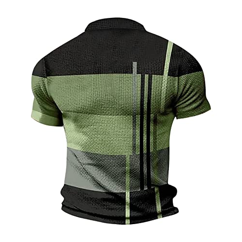 Zyxtim Men's Short Sleeve Polo Shirt Waffle Knit Button Up Colorblock Stylish Classic Fit Lapel Work Sports Golf Tee Tops Green #TOP3