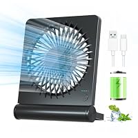 BIVBTP Kleiner Tischventilator, 2000mAh Tragbarer Wiederaufladbarer Ventilator, 3-Stufen-Variable, 220° Einstellbar, Leiser Lang Anhaltender USB Ventilatoren Geeignet für Büro, Zuhause, Reisen-Schwarz – Ansicht 1