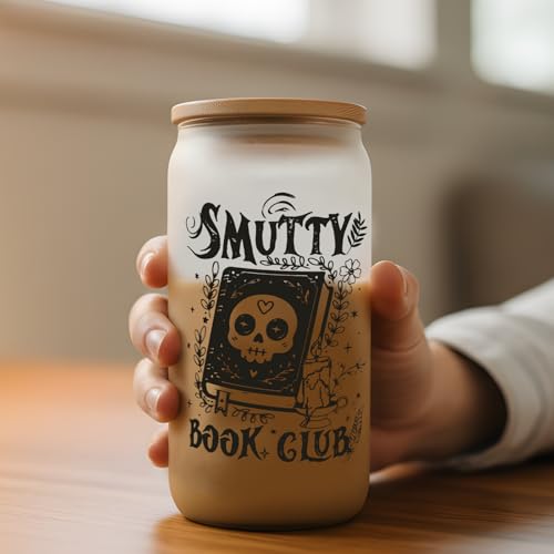 Image of AFRITEE Book Lovers Creative Gifts - Funny Book Themed 16oz Glass Cups with Lids and Straws, Coffee Tumbler Reading Accessories Gift for Women Bookworms Librarian Reader