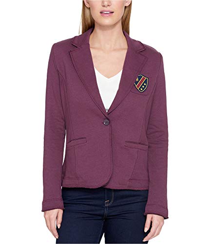 Tommy Hilfiger Womens Patched One Button Blazer Jacket, Purple, Small