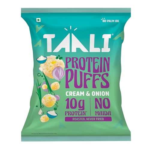 Image of Taali Protein Puffs - Cream & Onion |Tasty Healthy |Gluten Free with 100% Plant Protein, 100% Vegetarian | No Trans Fat, No Cholesterol, Roasted Not Fried 60gms