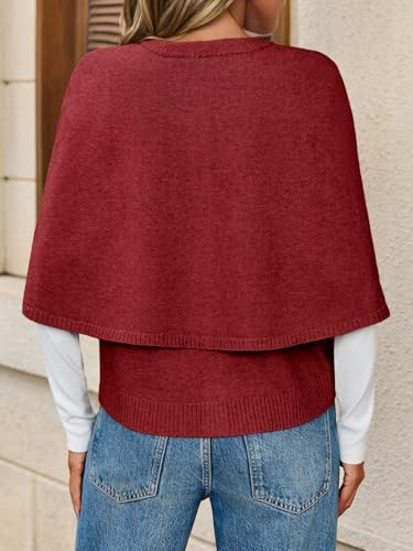 Image of Saodimallsu Womens Cropped Cape Cardigan Button Up Crew Neck Jacket Shawl Fall Trendy Knit Sweater