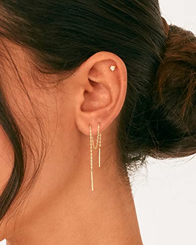 Image of PAVOI 14K Gold Plated Threader Earrings for Women, Statement Chain Earrings | Hypoallergenic Earrings with 925 Sterling Silver Posts, Dangle Chain Threader Earrings Double Piercing