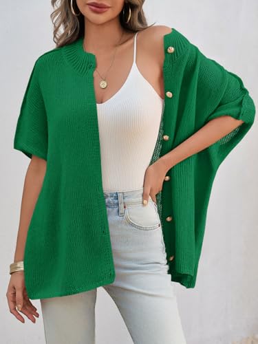 Image of Saodimallsu Womens Oversized Cardigan Sweaters Short Sleeve Button Down Casual Lightweight Loose Knit Trendy Cardigans