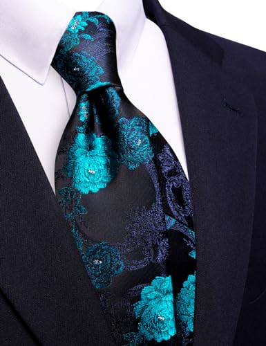 Image of Barry.Wang Floral Ties for Men Flower Necktie with Tie Clip Formal