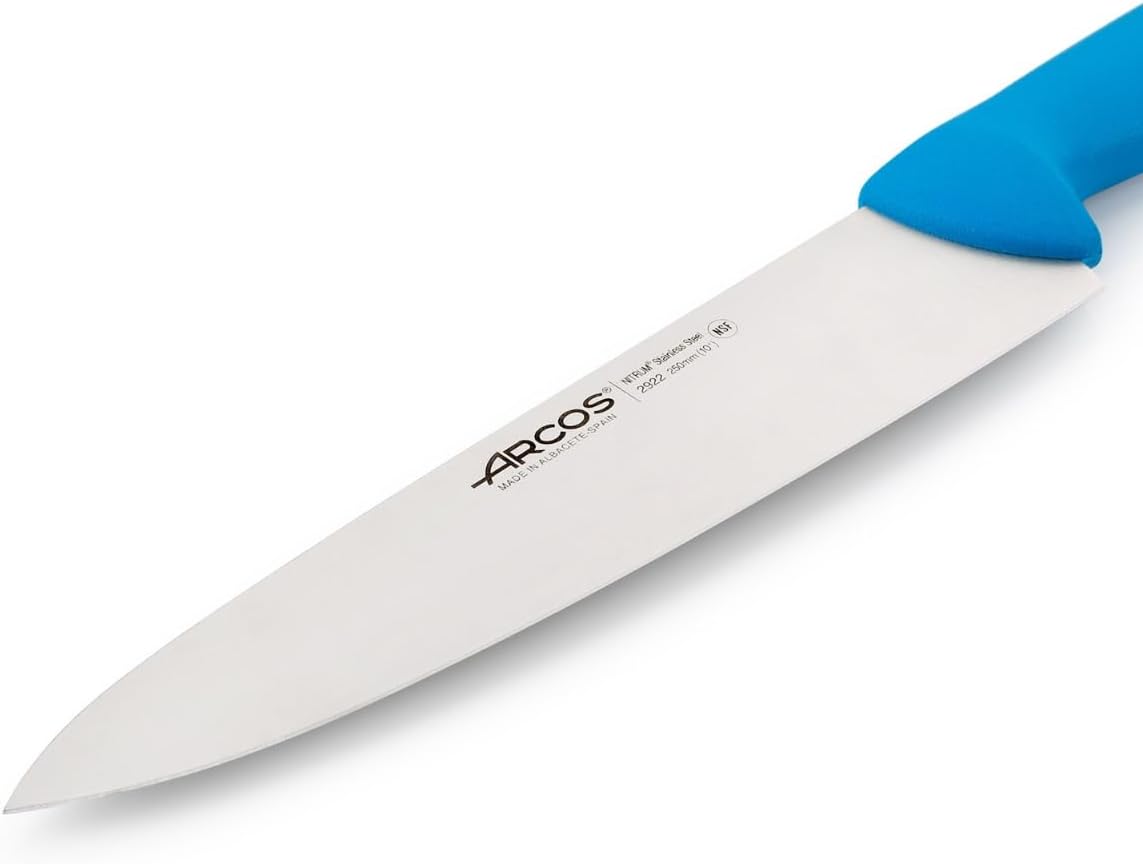Arcos Chef’s Knife 10 Inch Nitrum Stainless Steel and 250 mm Blade. Professional Multipurpose Cooking Knife. Ergonomic Polypropylene Handle. Professional Chef Knife. Series 2900. Color Blue.