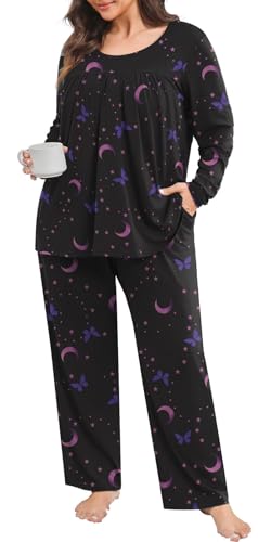 POSESHE Women’s Plus Size Pajama Sets Long Sleeve 2 Piece Crew Neck Lounge Sleepwear Ladies Cute Pjs Sets with Pockets 2025