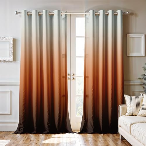 Image of Ultimate Trends Room Darkening Ombre Curtain | Polyester Gradient | Room Doors and Window| 6 FEET Pack of 2,Autumn Bronze